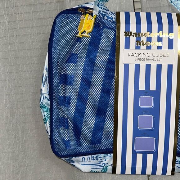 WM Blue Green Yellow Coastal Lemon Mesh Stripe 3 Piece Travel Packing Cube Set - Picture 6 of 11